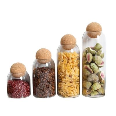 China Home Kitchen Mouth Nuts Storage Bottle Cork Lid Glass Food Air Tall Glass Food Tight Jar Decorative Glass Wide Viable Storage Jar for sale