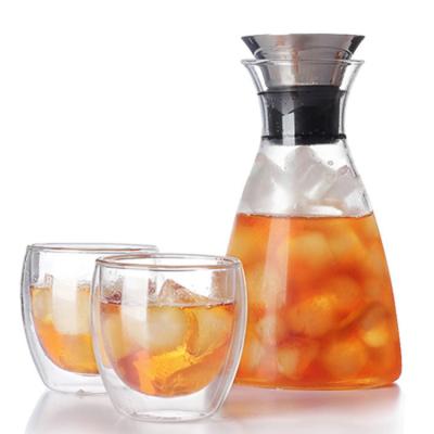 China Viable Glass Carafe Hot/Cold Water Carafe Pitcher Stainless Steel Lid Infuser Explosion-Proof Water Jug for sale