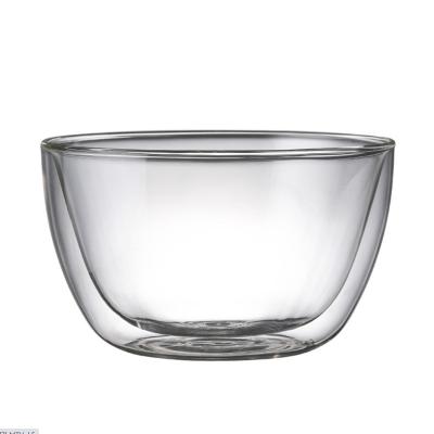 China High Borosilicate Hand 1200ml Double Sustainable Insulated Transparent Glass Blown Cereal Breakfast Salad Bowl for sale