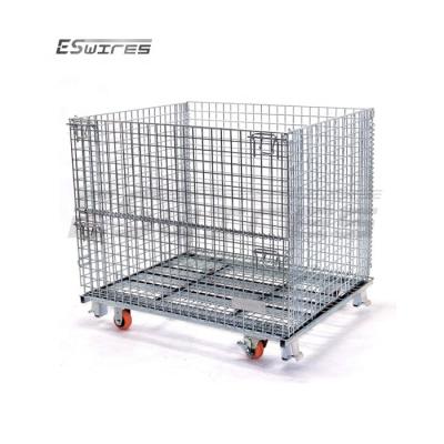 China Foldable Size Quality Folding Galvanized Steel Welding Metal Wire Mesh Stacking Container for sale