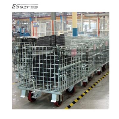 China Industrial High Quality Heavy Duty Steel Stackable Storage Welded Wire Mesh Collapsible Customized Container With Wheels Netting for sale