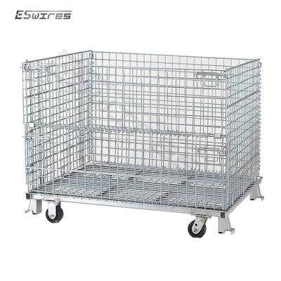 China Foldable Heavy Duty Metal Storage Cage High Capacity Rolling Wire Mesh Containers For Warehouse Logistics With Wheels for sale