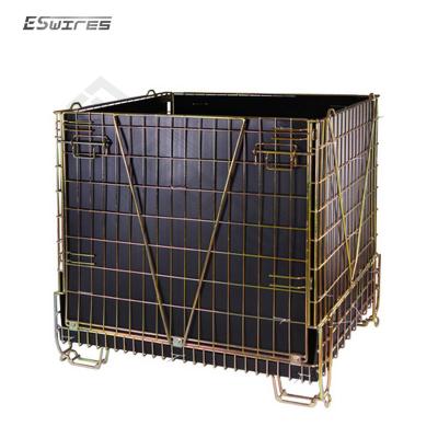 China Foldable Galvanized 4 Sized Collapsible Industrial Galvanized Wire Mesh Pallet Cage For PET Preform Storage Warehouse for sale