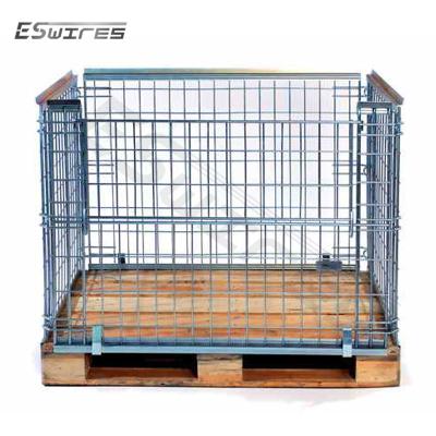 China Zinc Galvanized Collapsible Folding Wire Mesh Cage Fixed On Euro Standard Pallet for sale