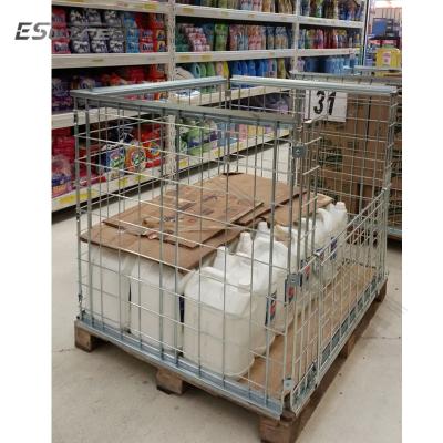 China Collapsible Folding And Stacking Durable Galvanized No Bottom Cage Used In Supermarket for sale