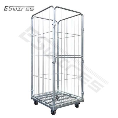 China Industrial Logistics Foldable Stackable Roll Cages Cart Suppliers With Adjustable Shelves for sale