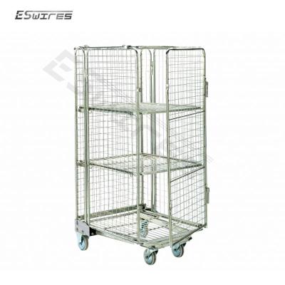 China Medium Duty Cheap 4 Sides Cargo Storage Foldable Logistics Warehouse High Quality Supermarket Metal Wire Mesh Roll Container For Sale for sale