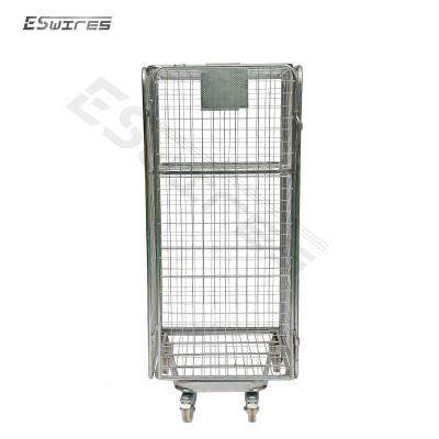 China 4 Sides Foldable Warehouse Portable Delivery Logistics Storage Galvanized Foldable Metal Roll Container Trolley for sale