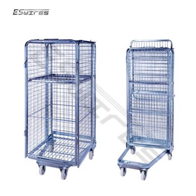 China Foldable Supermarket Industrial Handling Steel Roll Container With Wheels for sale