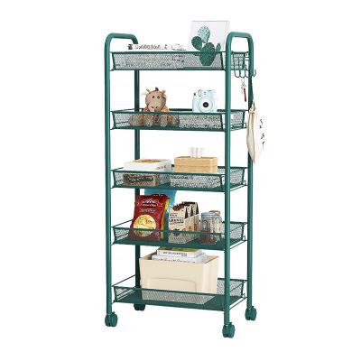 China Corrosion Protection 5-Tier Mesh Wire Rolling Cart Home Multi Layer Kitchen Storage Rack Removable Cart Storage Rack for sale