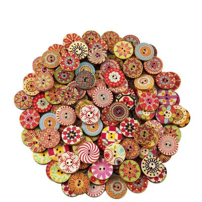 China 50pcs Vintage Wooden Buttons Wooden 2 Buttons Mixed Holes 25mm For Clothes DIY Buttons Clothing Decorative Craft Sewing Accessories for sale