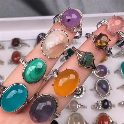 China Durable Fashion Simple Gold Natural Stone Designs Brass Plate Silver Finger Stone Rings Women for sale