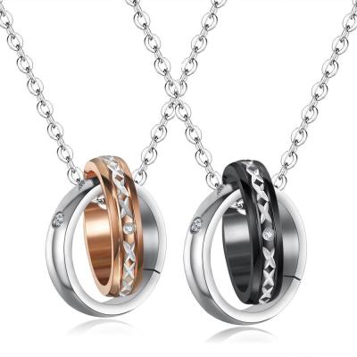 China Trendy Double Chain Pendants Jewelry Lovers Stainless Steel Fashion Necklaces For Couples Ring Necklace Of Valentine's Gift for sale