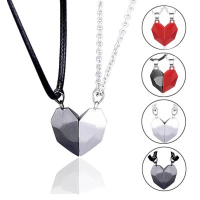 China Lovers 2pcs/Set Casual/Sporty Heart Puzzle Dangling Distance Faceted Charm Necklaces For Women Valentine's Day Gift Necklace Magnetic Couples for sale