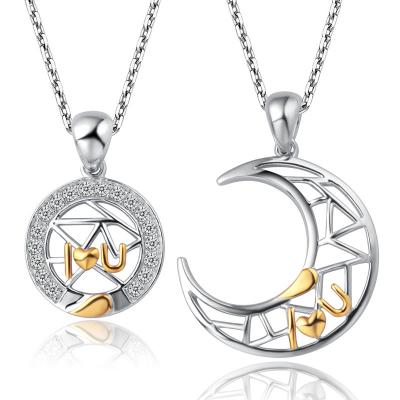 China Fashion TRENDY Moon and Sun Hollow Out Puzzle Necklace Chain Stainless Steel Couples Jewelry Pendants Necklaces for sale