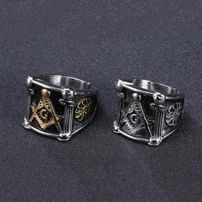 China Masonic Ring OEM Custom Wholesale Size 7-12 Logo Jewelry Punk Style Stainless Steel Retro Punk Titanium Steel Men's Rings for sale