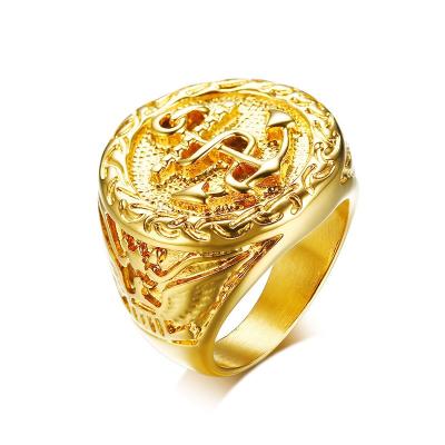 China CLASSIC Punk Wedding Band Ring For Men Luxury Vintage Ring Male Finger Jewelry Accessories Gold Stainless Steel Anchor Seal for sale