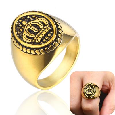 China Hiphop Vintage Gold Color Crown Stainless Steel Rings For Women Mens Punk Ring Party King Queen Jewelry Gifts Drop Shipping for sale