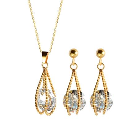 China TRENDY Fashion 24k Gold Color Plated High Quality Stainless Steel Jewelry Set Women Zircon Necklace and Earrings Jewelry Wedding Gift for sale