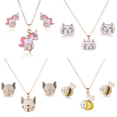 China TRENDY Necklaces and Earrings Set of Unicorn/Bees/Cat Costume Cute Animal Bulldog Jewelry Sets for Women Girls Wedding Gift for sale