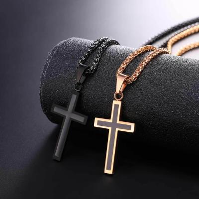 China Hiphop Men's Necklace Franco Chain Cross Dangling Stainless Steel Rose Gold Black Gold Silver 55cm Pendant Necklace Jewelry for sale