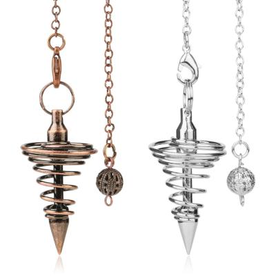 China Environmental Friendly Metal Pendulos Pendulos Pendulums For Dowsing Ancient Pyramid Spiral Cone Gold Silver Color Reiki Pendulum for sale