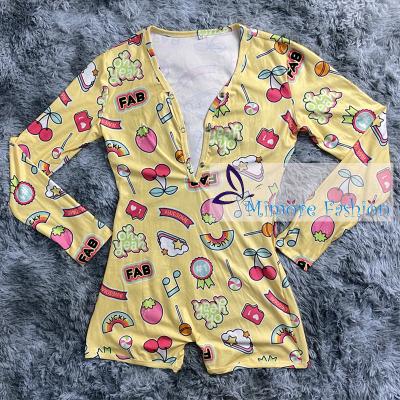 China Fashion QUICK DRY Mimore Design FAB Fruit Yellow Sexy Pajamas Women QUICK DRY Adult Onesie for sale