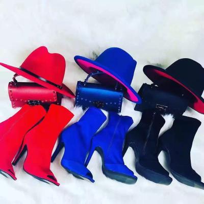 China Other Luxury Sexy Ladies Fancy Women Wedge High Heels Peep-Toe Pumps Match Handbag Hat Costume Accessories Set for sale