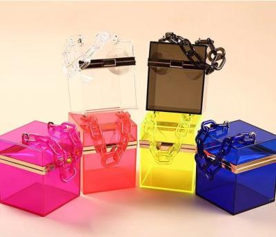 China Luxury Anti-theft Clear Women Bag Square Acrylic Transparent Waterproof Jelly Candy Color Handle Bag Fashion for sale