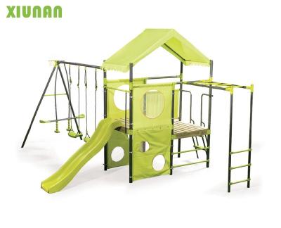 China Wooden Playground Kids Metal Playground Climbing Frame Kids Swing Set With Plastic And Wood Slide Outdoor for sale