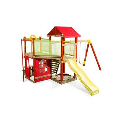 China Playground Wood Outdoor Playground Wooden Swing Set Fort And Fortress for sale