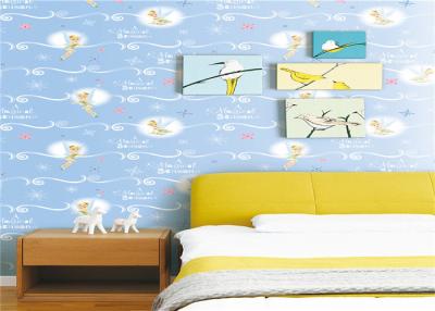 China White Cartoon Kids Bedroom Wallpaper Light Blue Embossed Vinyl Wallpaper for sale