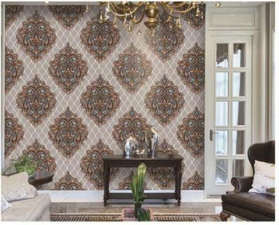 China Washable PVC Vinyl Wallpaper , Classic Damask Wallpaper Designs For Living Room for sale