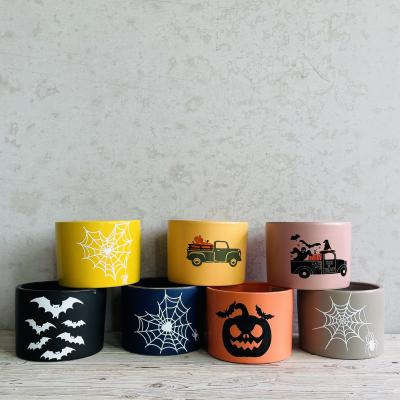 China Cheap Modern Succulent Decal Halloween Cylinder Pot Colorful Modern Ceramic Flower Pots Home Decor Mini Bulk for sale