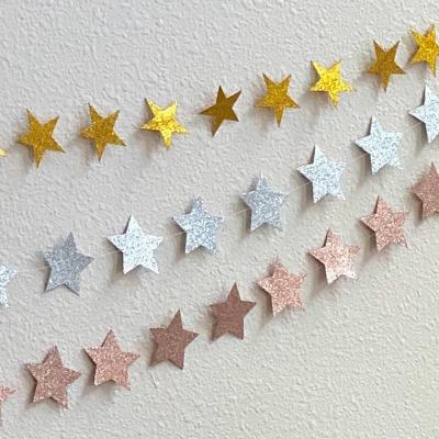 China Handmade Glitter Star Garland Princess Pennant Star Stitched Banner Rose Gold Glitter Banner Girl Theme Decoration for sale