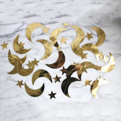 China Celestial Garland Metallic Banner Birthday Wedding Nursery Party Decor Star and Crescent Moons Garland Gold Star Handmade for sale