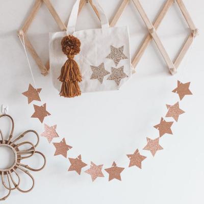 China Handmade Rose Gold Glitter Paper Star Garland Rose Gold Baby Shower Rose Gold Stars Banner for sale