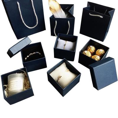 China Deep Blue Jewelry Packing Case Package Gift Bag Navy Blue Jewelry Paper Gift Box Jewelry Craft Watch Packaging Box Handmade for sale