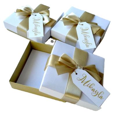 China Small Handmade White Jewelry Wedding Favor Decorative Packaging Gift Boxes With Satin Ribbon for sale