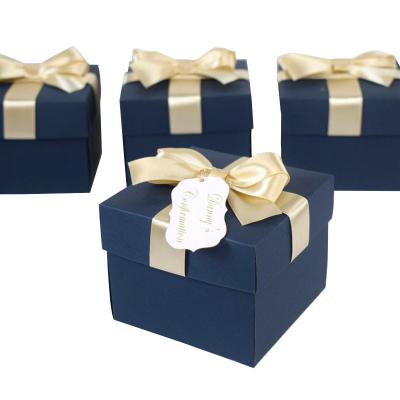 China Elegant Navy Blue Handmade Blue Wedding Jewelry Favor Gift Packaging Boxes With Lids Satin Ribbon for sale