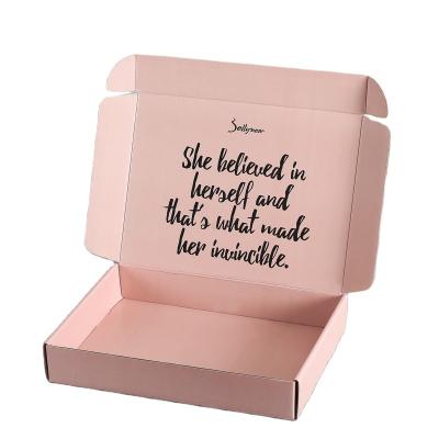 China Handmade Corrugated Buckle Box Gift Packaging Custom Small Logo Double-Sided Printing Pink Shipping Boxes For Shoes Gift for sale