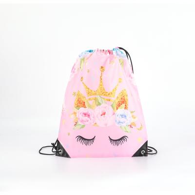 China 100% Eco-friendly factory backpack cartoon custom printed polyester drawstring bags for kids play storage bag drawstring for sale