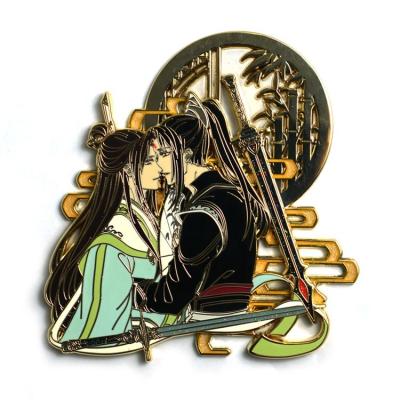 China Custom Europe VastGifts Factory Direct Anime Character Pin On Pin Badge Pearlescent Stained Glitter Sword Print Lapel Enamel Glass Pin for sale