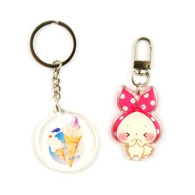 China VastGifts Promotional Acrylic Cute Rabbit Design Key Chain Plastic Laser Printed Clear Animal Image With Metal Key Chain for sale