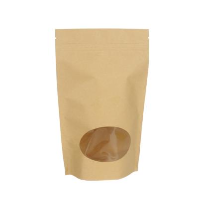 China LOKYO Biodegradable Factory Price Recycled Brown Zip Lock Coffee Kraft Paper Bag Bolsa De Papel Kraft Paper Bag With Clear Window for sale