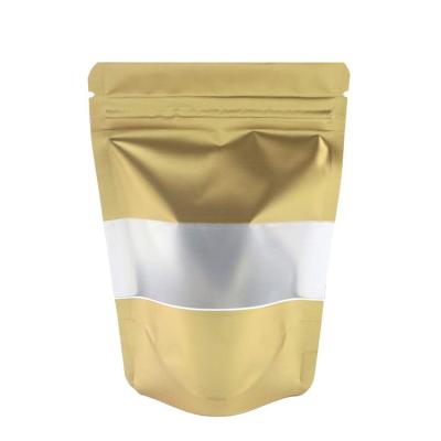 China LOKYO Recyclable Custom Cheap Gold Stand Up Pouch Bag Heat Seal Aluminum Foil Zipper Bag Snack Bag With Window for sale