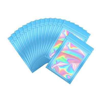 China LOKYO Recyclable Rainbow 3.5 Mylar Color Laminated Foil Holographic Zip Lock Bags Smell Proof Plastic Sachet Holographic Packaging Bags for sale