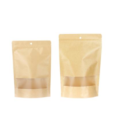 China LOKYO China Factory Price Wholesale Biodegradable Brown Paper Bag Cheap Packaging Zip Lock Stand Up Paper Bag With Frosted Window for sale