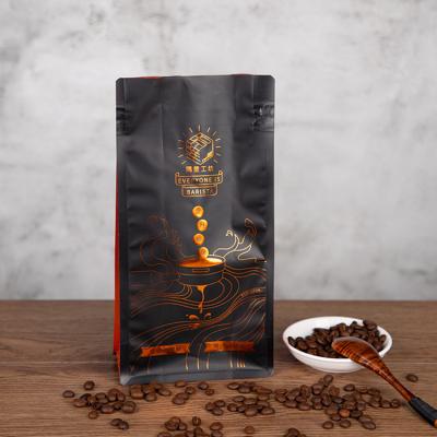 China LOKYO Recyclable Gold Stamping Coffee Bean Packaging Bag Flat Bottom Custom Printed Ziplock Coffee Bags With Valve for sale