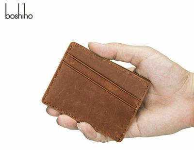 China Boshiho RFID Genuine Leather Custom Your Design ID Cards Credit Card Holder Slim Wallet for sale